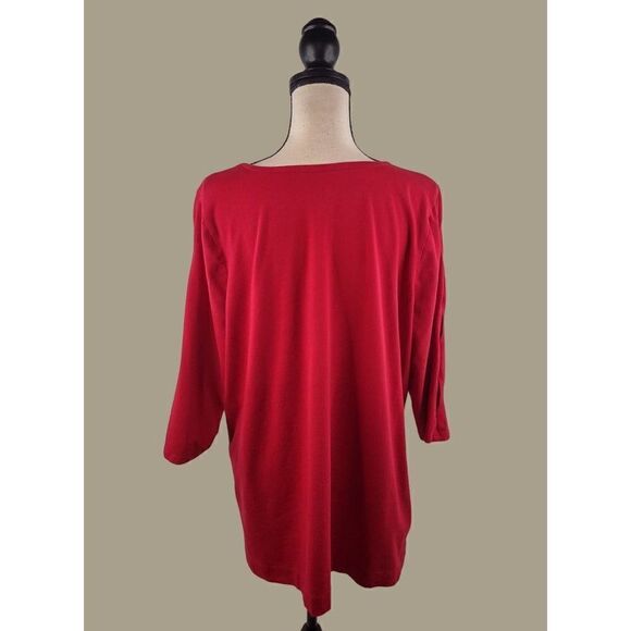 Denim & Co. (D. & Co.) Red Cotton Blend Peek a Boo Sleeve Top Size 1X - Picture 2 of 9
